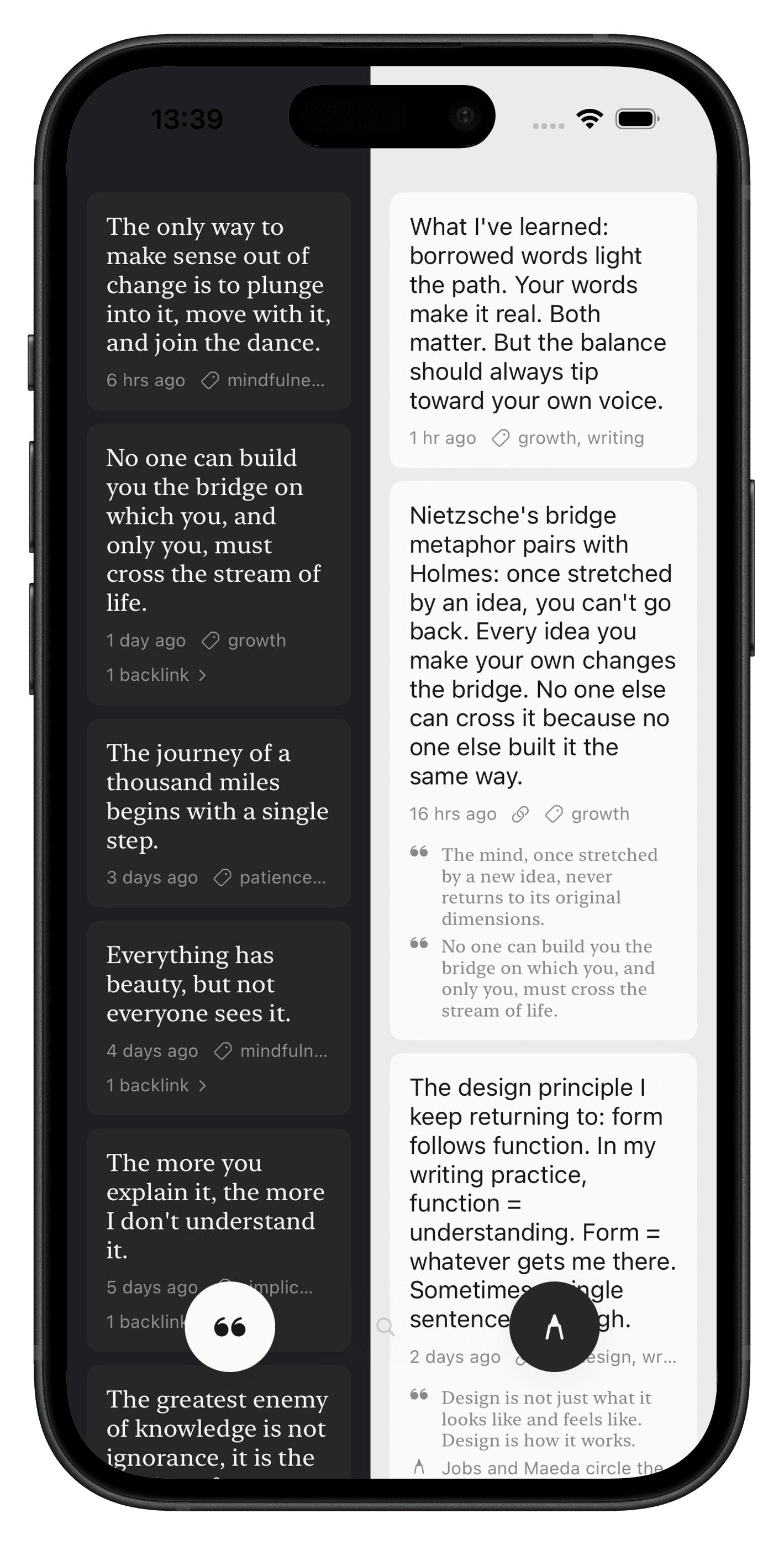 BEYOND — Capture a quote. Swipe to respond